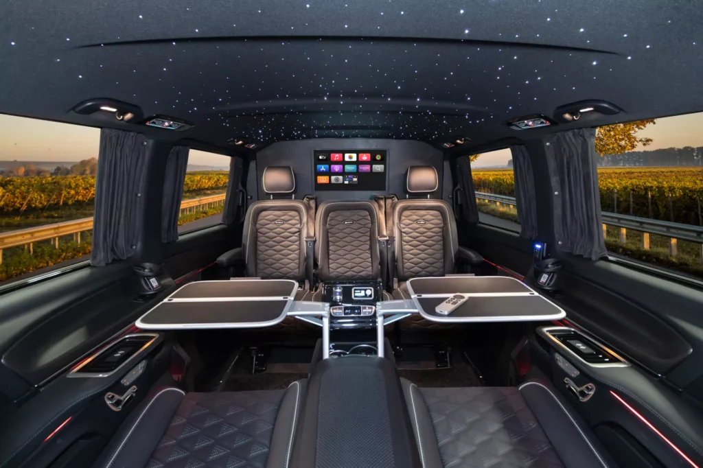 fold out tables in a luxury v class conversion
