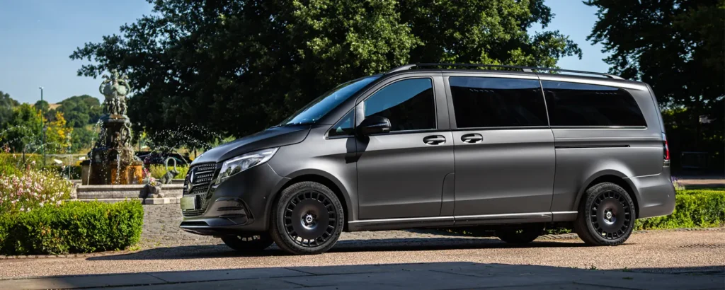 satin black v class in summer sun